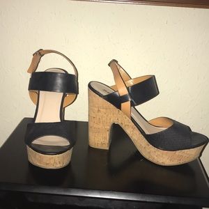 Black strapped, Tan heeled shoes